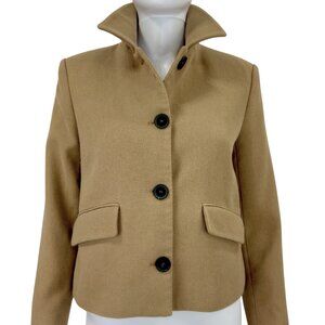 Zara Tan Cropped Wool-Blend Jacket | Minimalist Neutral Short Coat | Size S